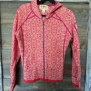Title Nine orange, pink and White Patterned Full Zip Sweater